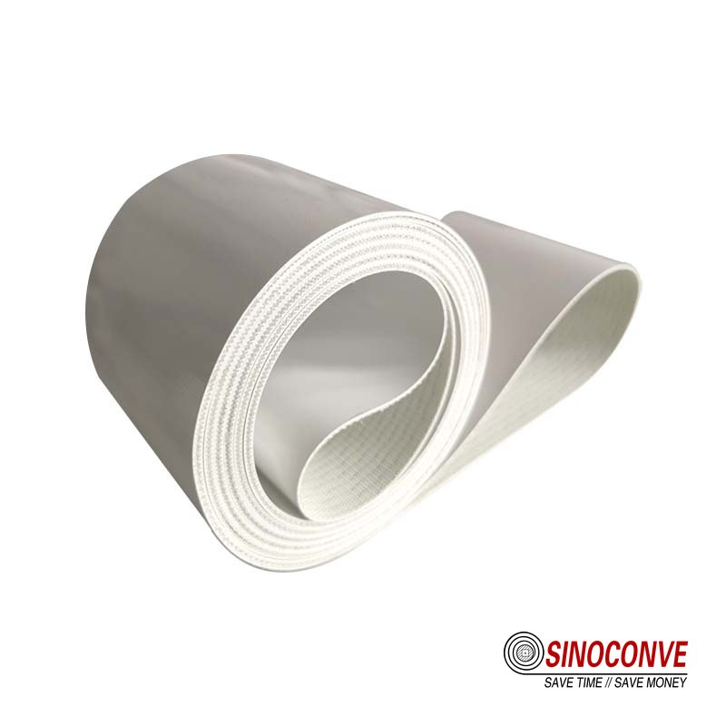 white PVC conveyor belt roll in food grade finish, light duty PVC conveyor belt stock for food and packaging lines
