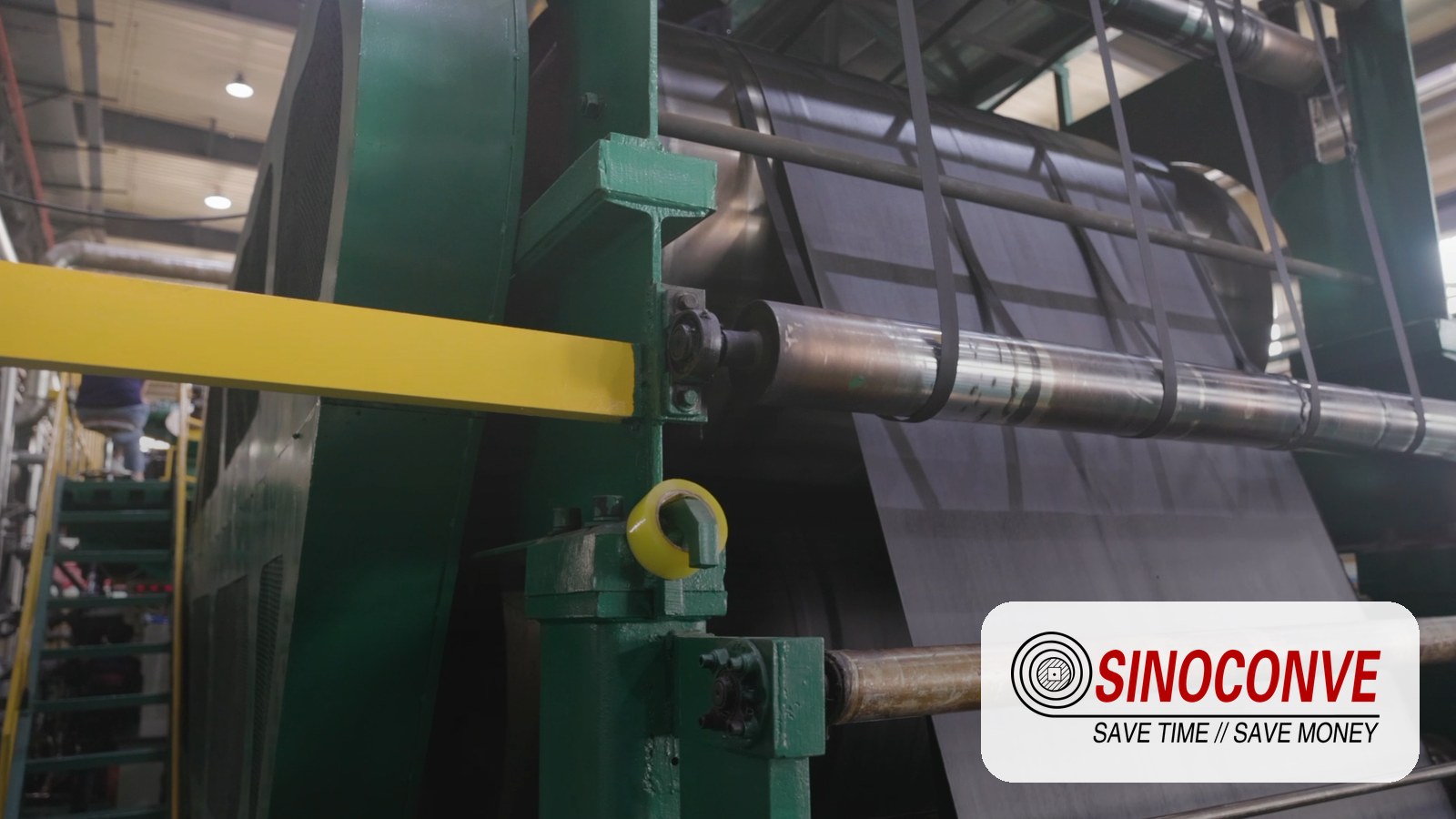 V-belt and timing belt production line at SINOCONVE belt factory, belts staged for packing and wholesale shipment