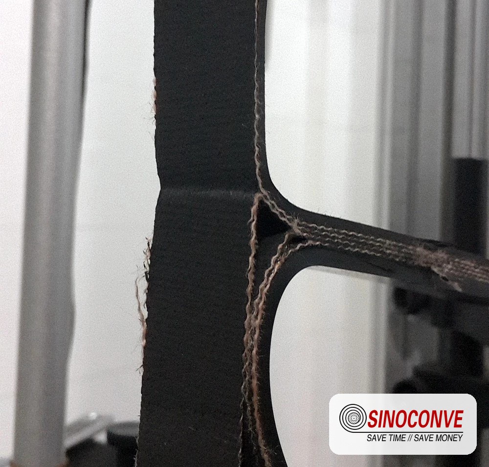 vulcanized conveyor belt splice cross section showing EP fabric plies
