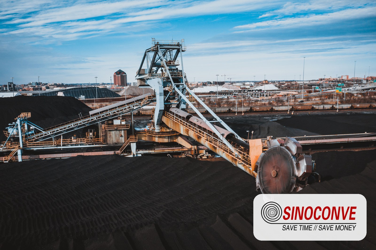 quarry stockpile stacker conveyor handling crushed stone with high drop height