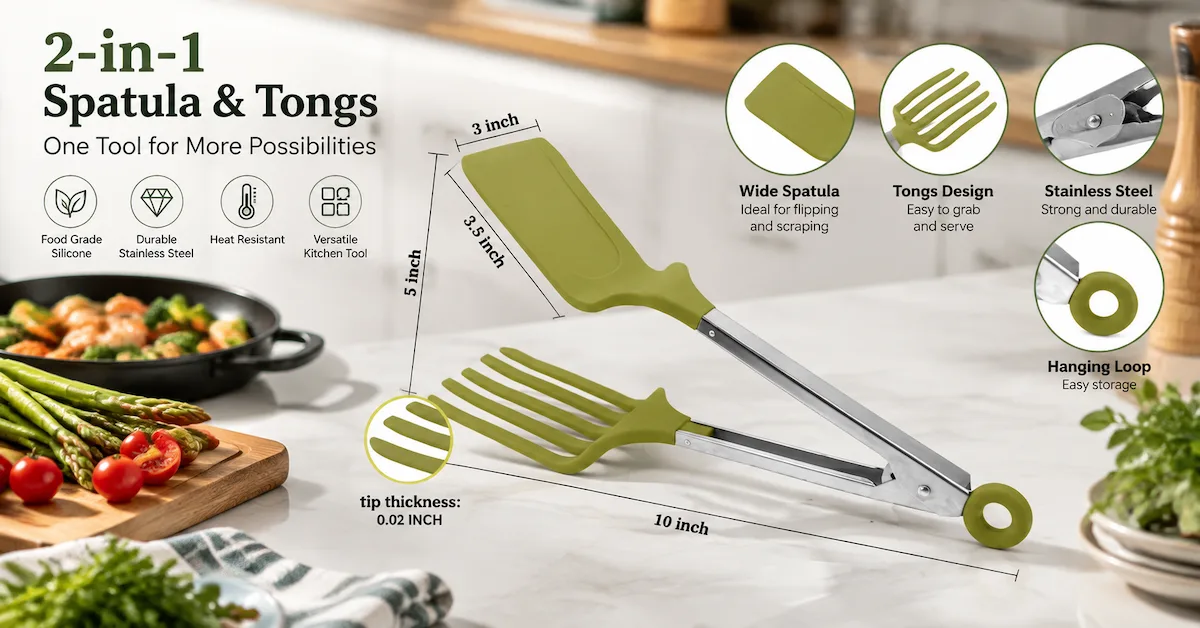 Multifunctional kitchen tongs spatula design