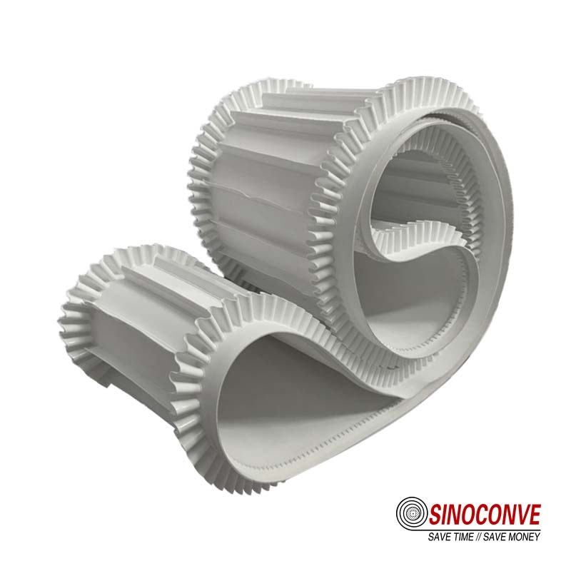 Food grade white PVC conveyor belt with a moulded surface pattern for packaging lines