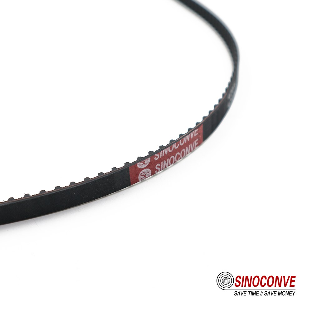 timing belt tooth profile close-up showing trapezoidal and curvilinear tooth forms