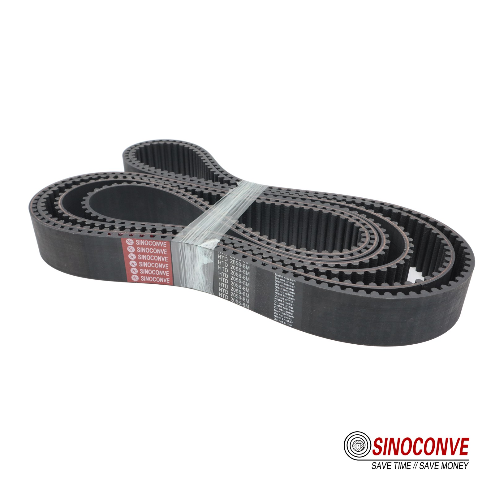 HTD 8M timing belt showing the tooth pitch and the tooth form on the belt underside