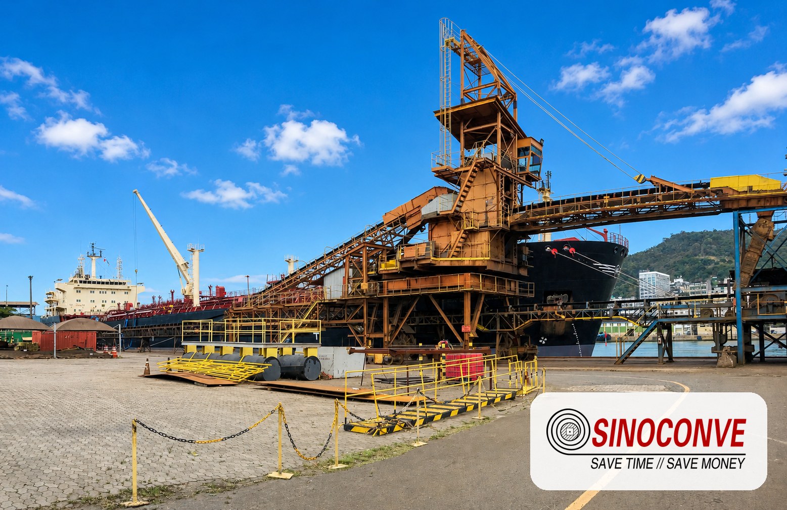 Conveyor belt cleaning on site: bulk material handling in service at a port terminal