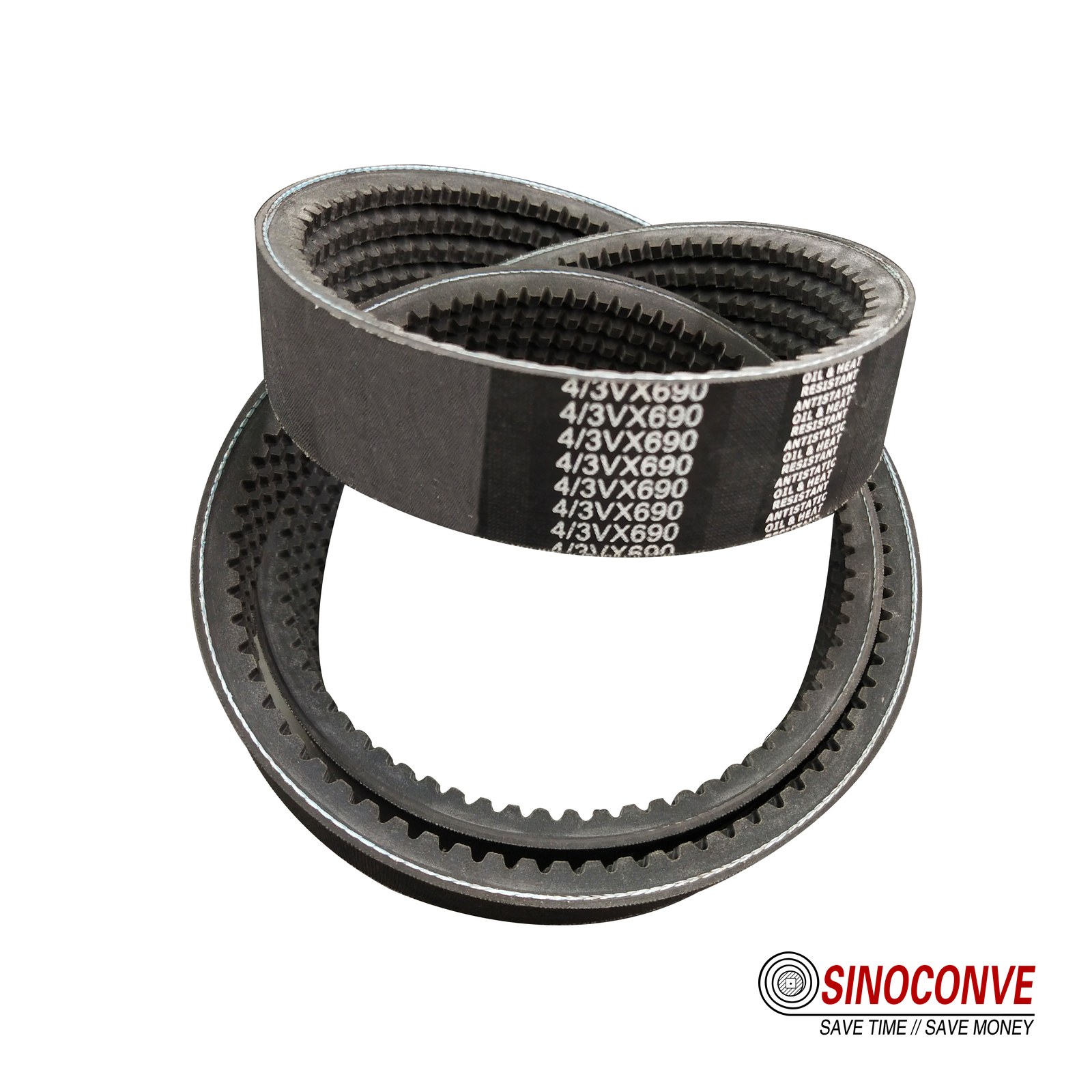 banded V-belt side view showing the tie band across the top and the individual ribs below