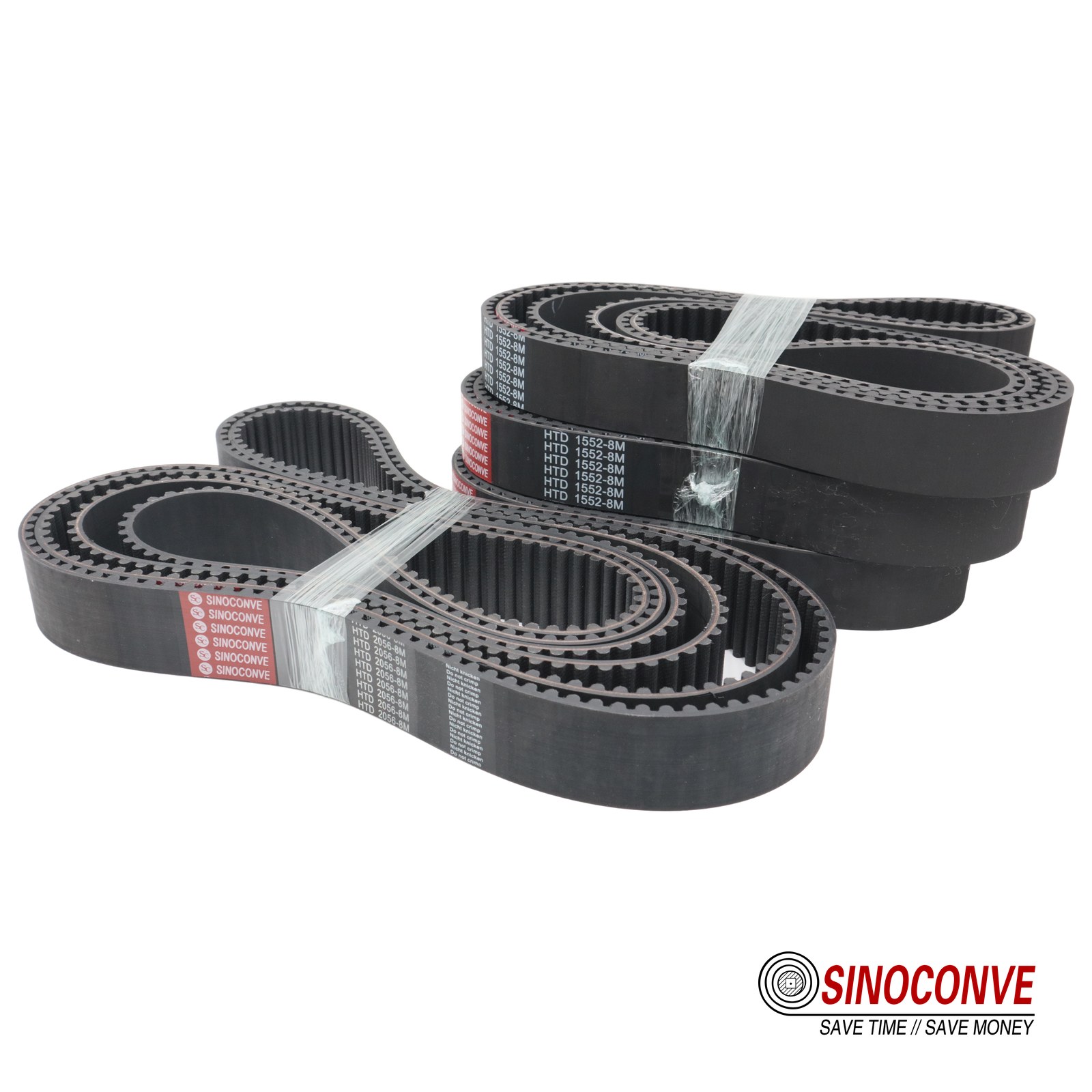 HTD timing belt profile and pitch shown on a full roll of synchronous belting