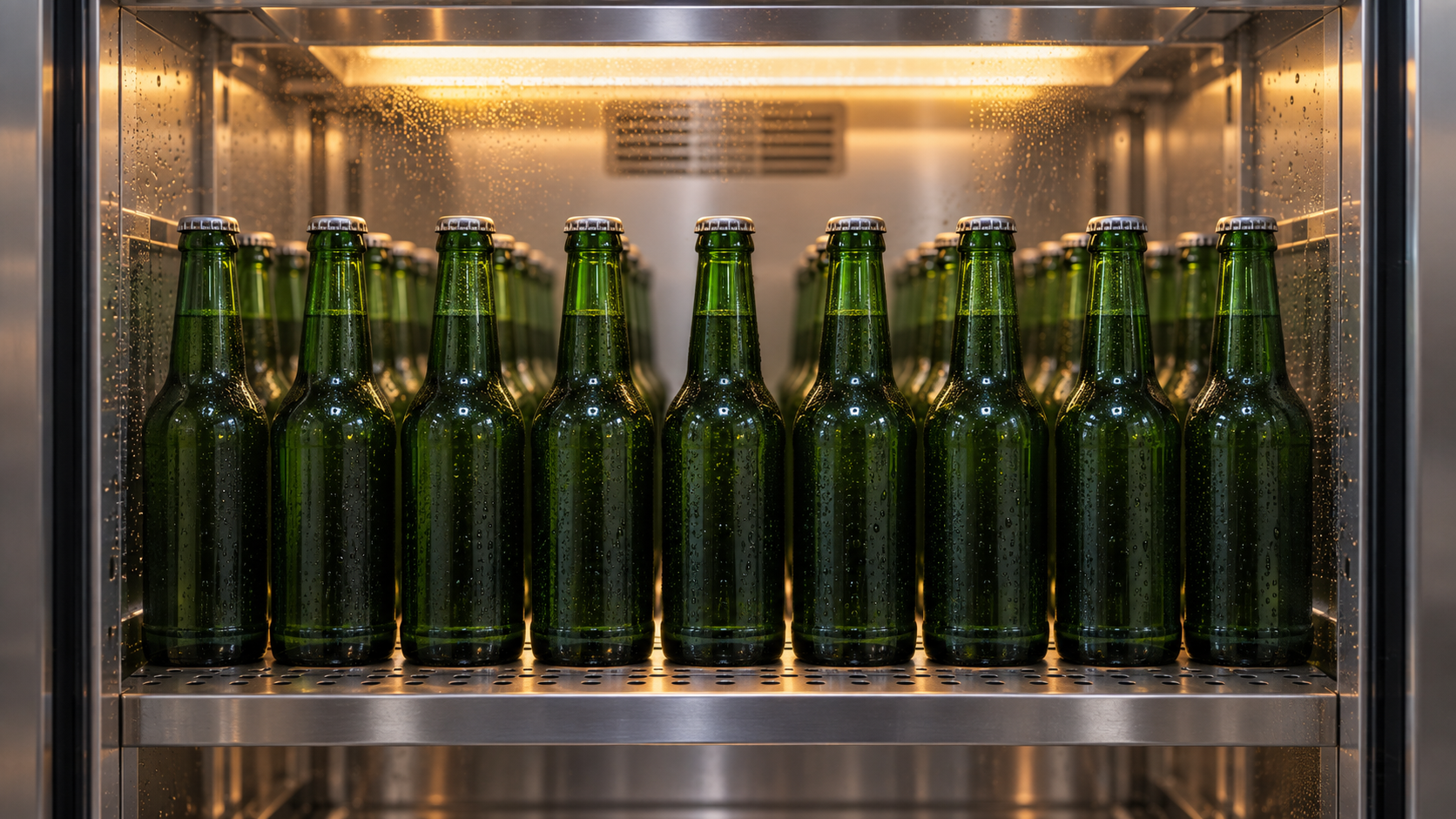kombucha bottle pressure test with rows of capped glass bottles in a warm room chamber