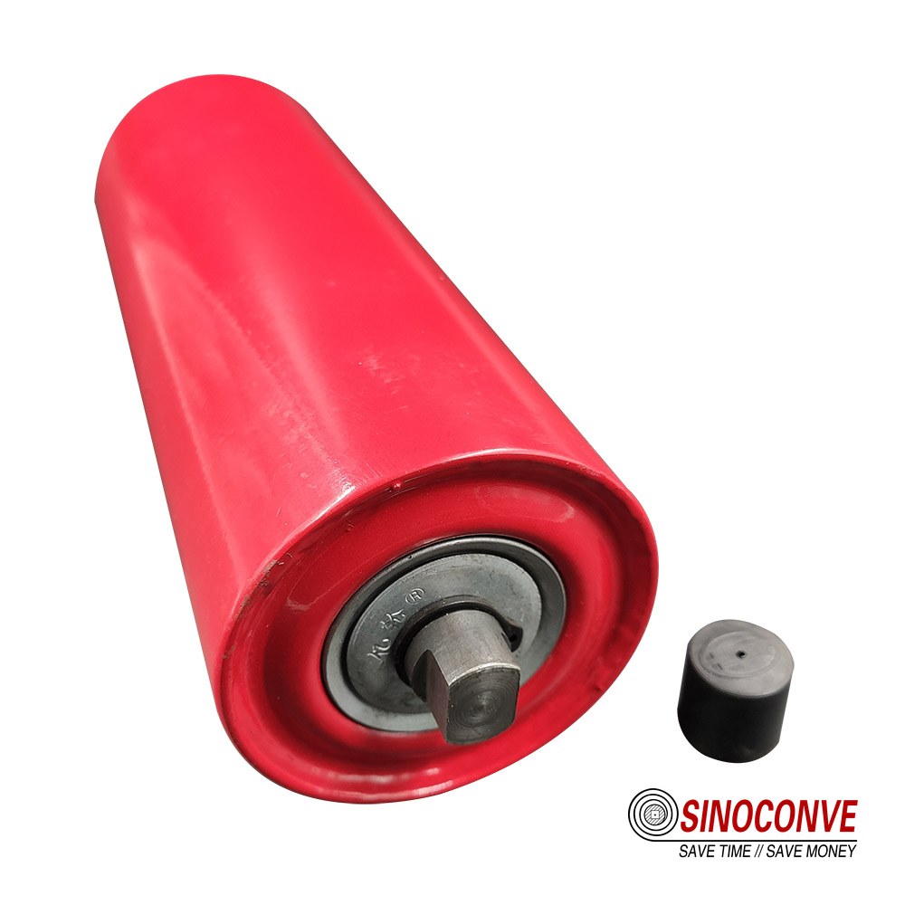 red conveyor roller bearing end for alignment inspection