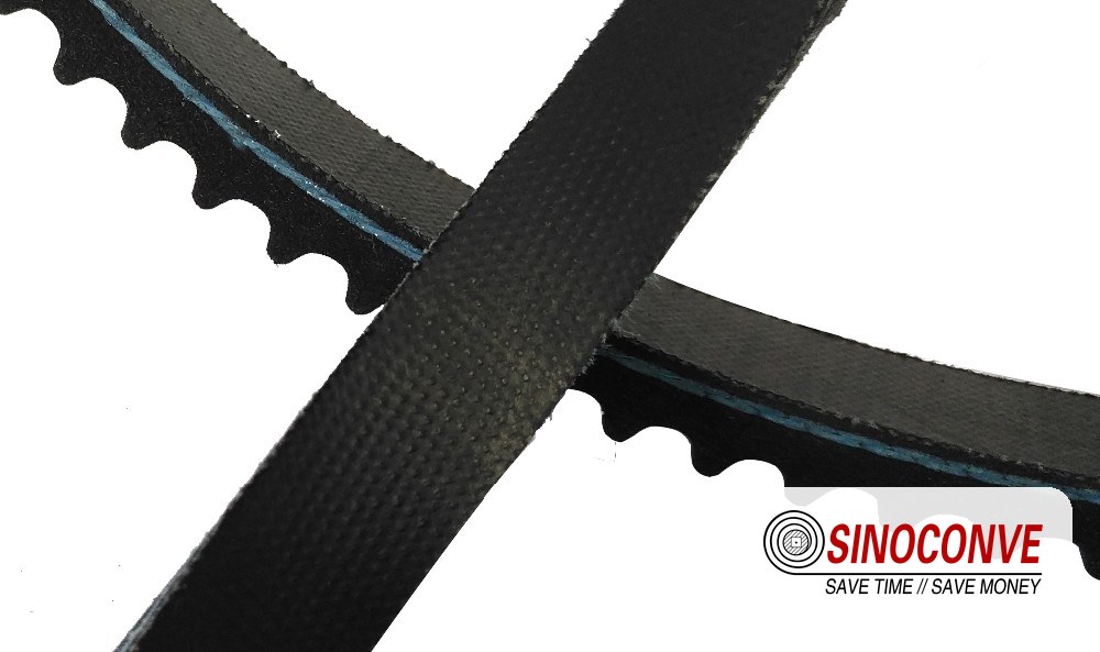 cogged belts showing molded notches and raw edge construction