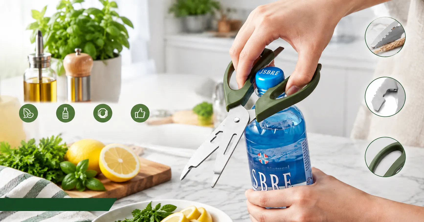 Multifunction kitchen scissors bottle opener