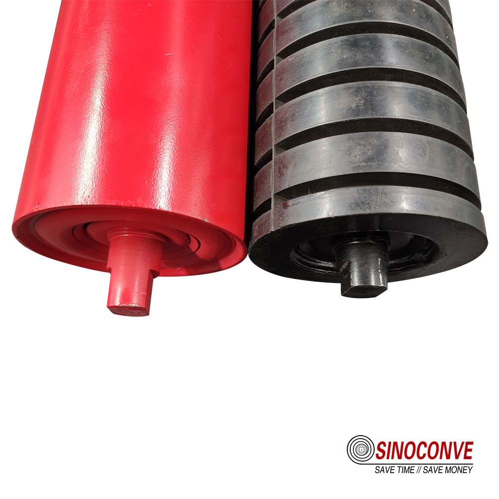 conveyor roller and spiral roller at a crusher discharge point