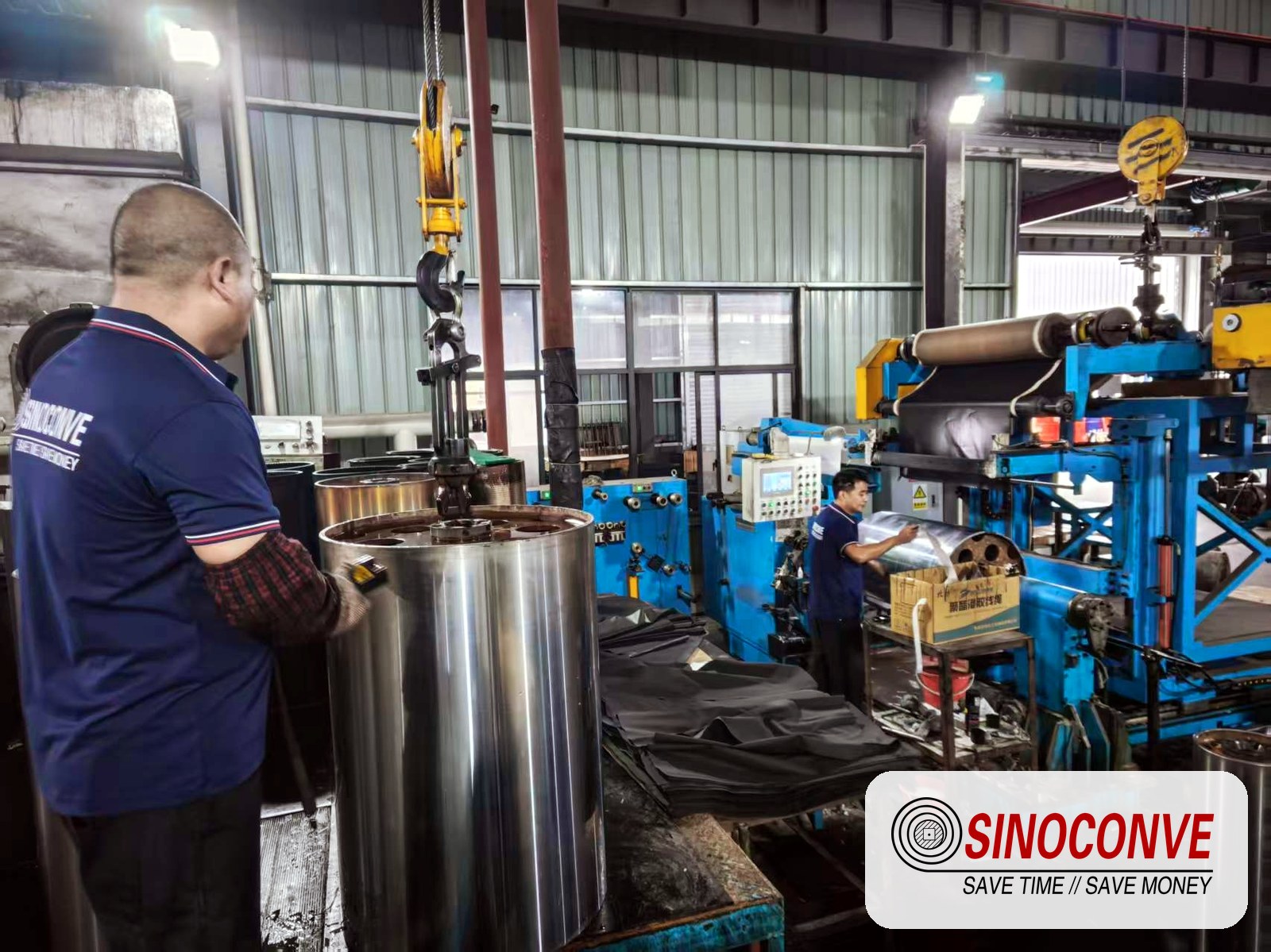 conveyor line inside a factory where a cleaning system is installed