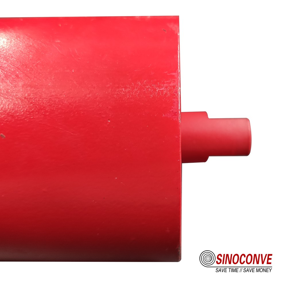 red painted conveyor roller with shaft