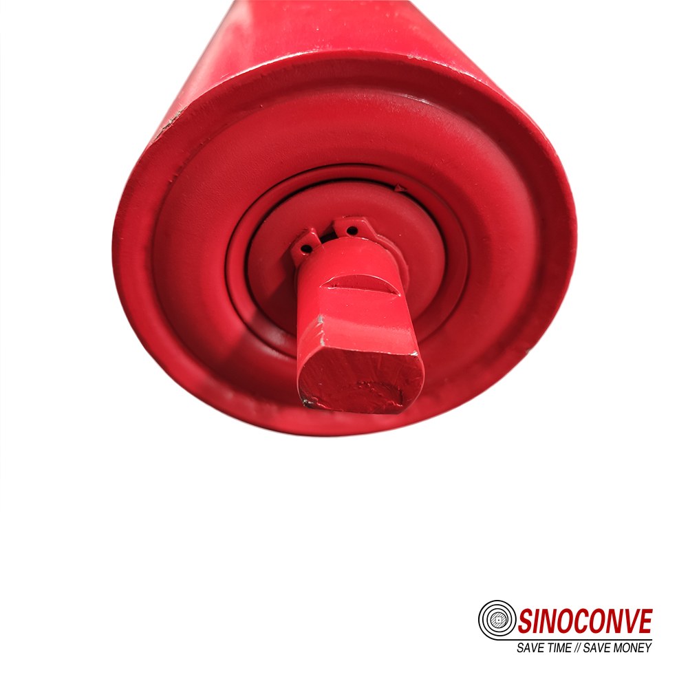 conveyor roller end showing shaft, bearing housing and seal