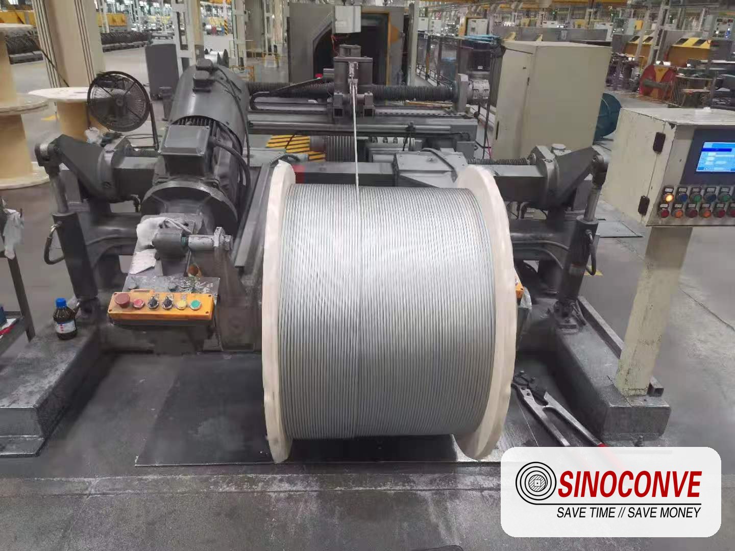 steel cord wire spool on a winding machine