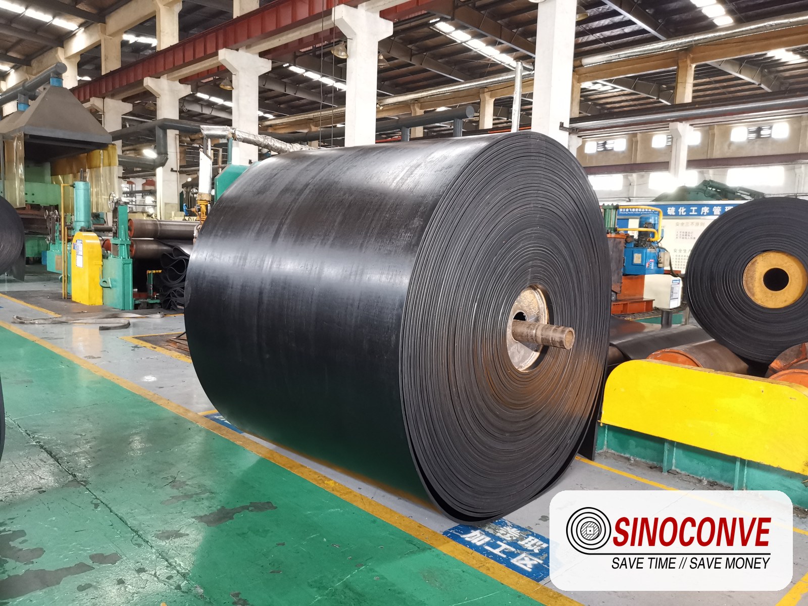 conveyor belt rolls in a factory