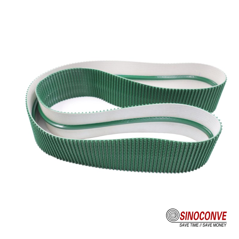 green PVC belt with profiled edge for parcel handling