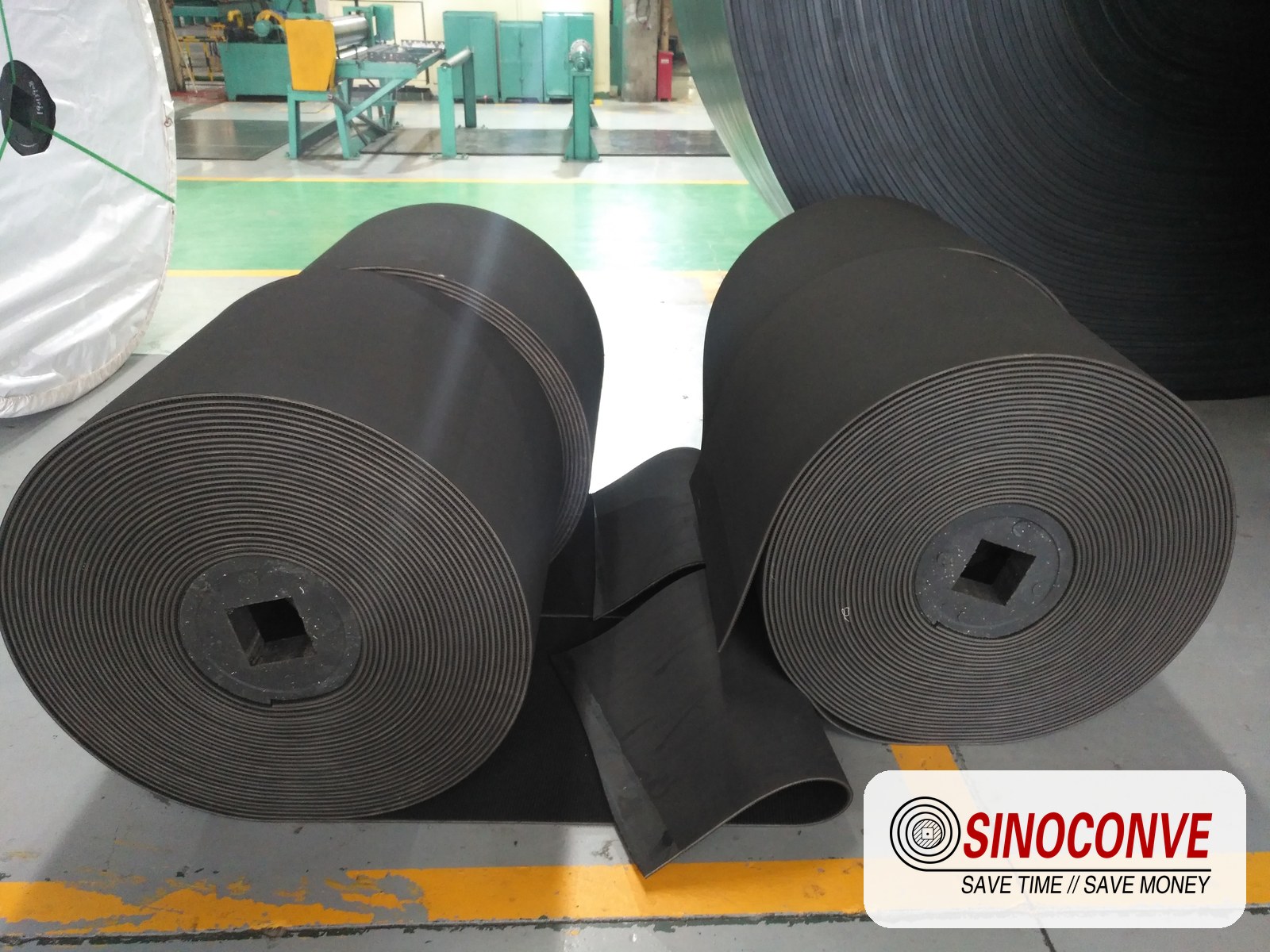 conveyor belt rolls ready for installation on site