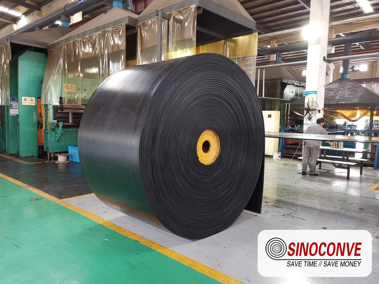 rubber conveyor belt roll in a factory