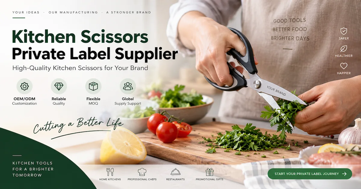 Proveedor de tijeras de cocina de marca blanca: Cómo los compradores B2B controlan la calidad, la personalización y los pedidos repetidos.