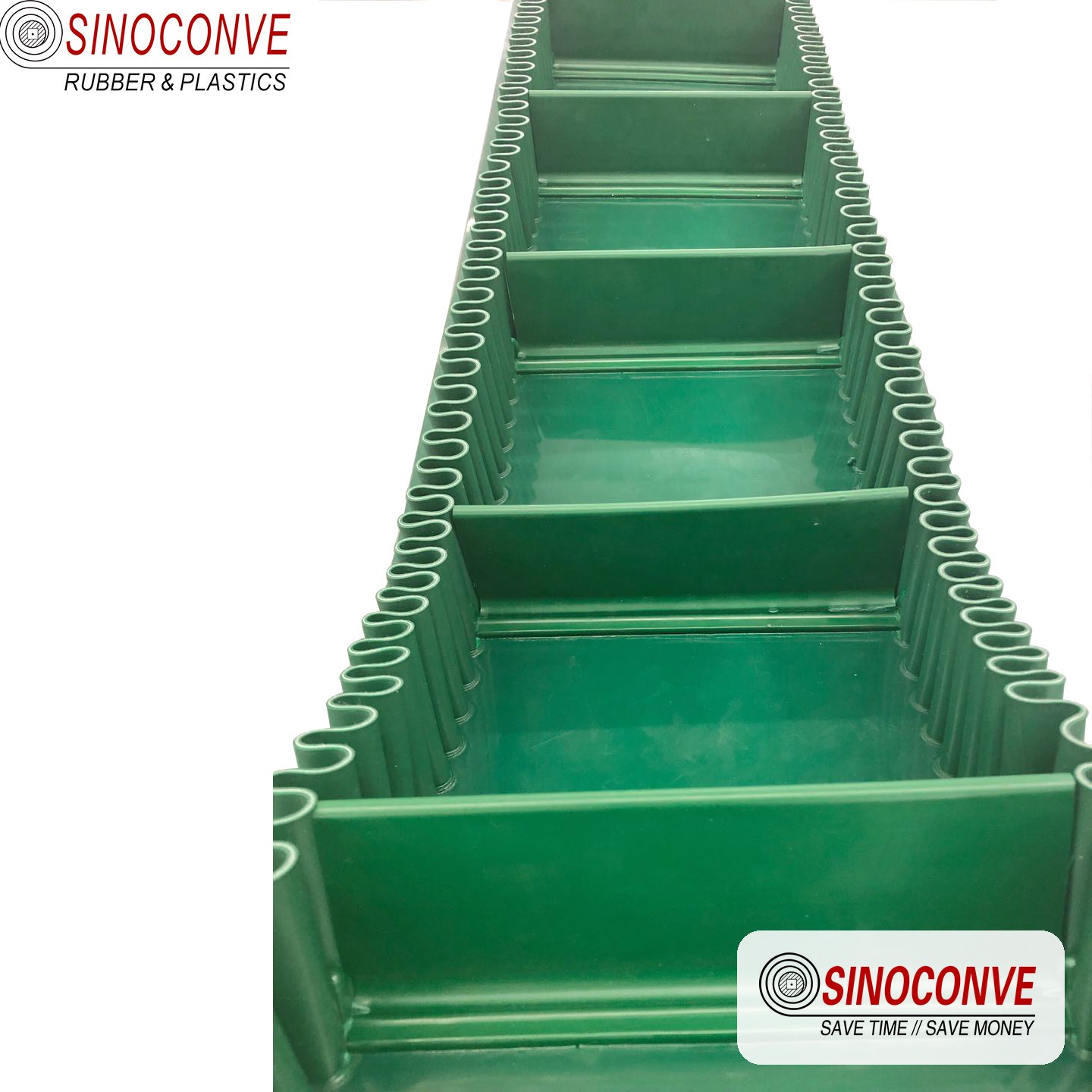 green PVC belt with moulded sidewall