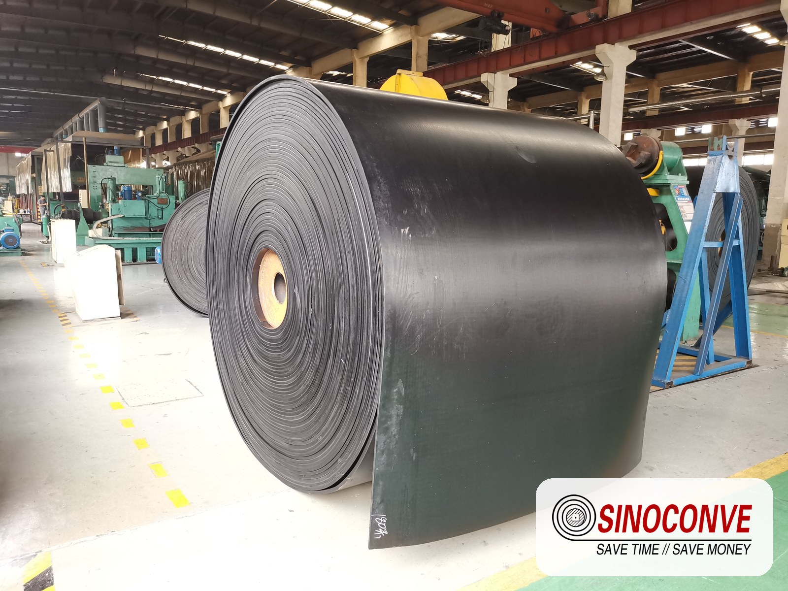 rubber conveyor belt roll in a factory