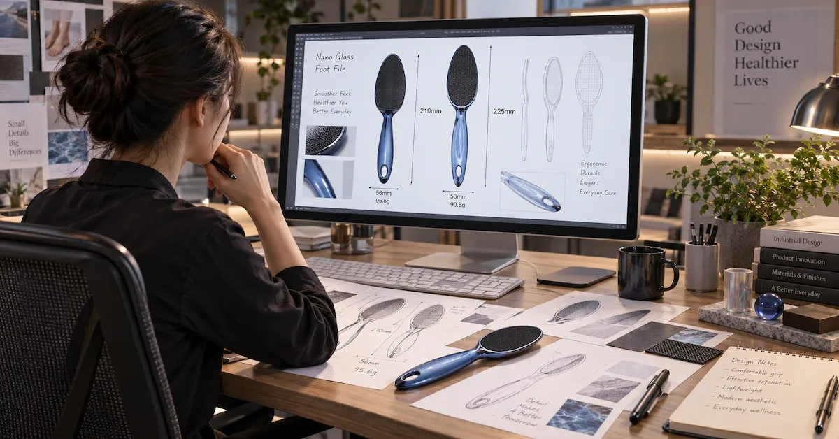 Designer creating nano glass foot file drafts