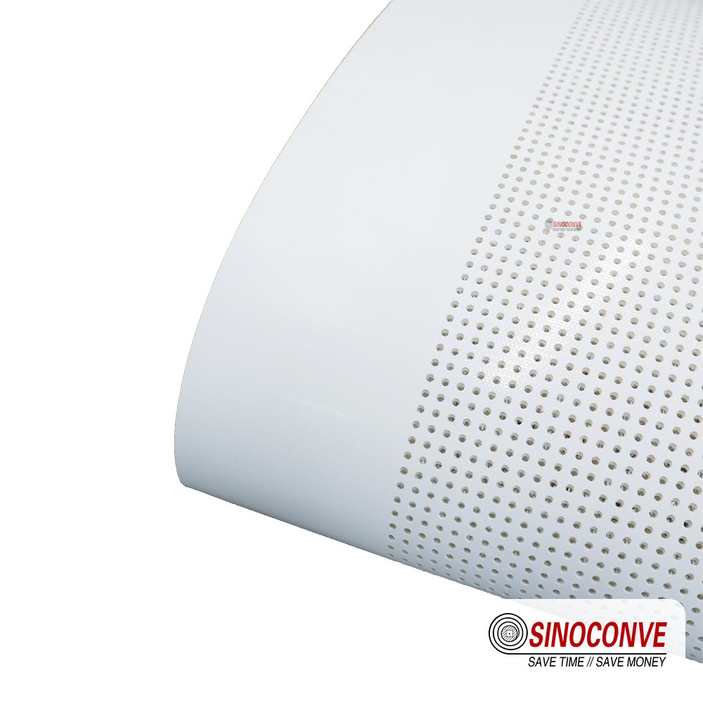 white PU conveyor belt with a perforated surface