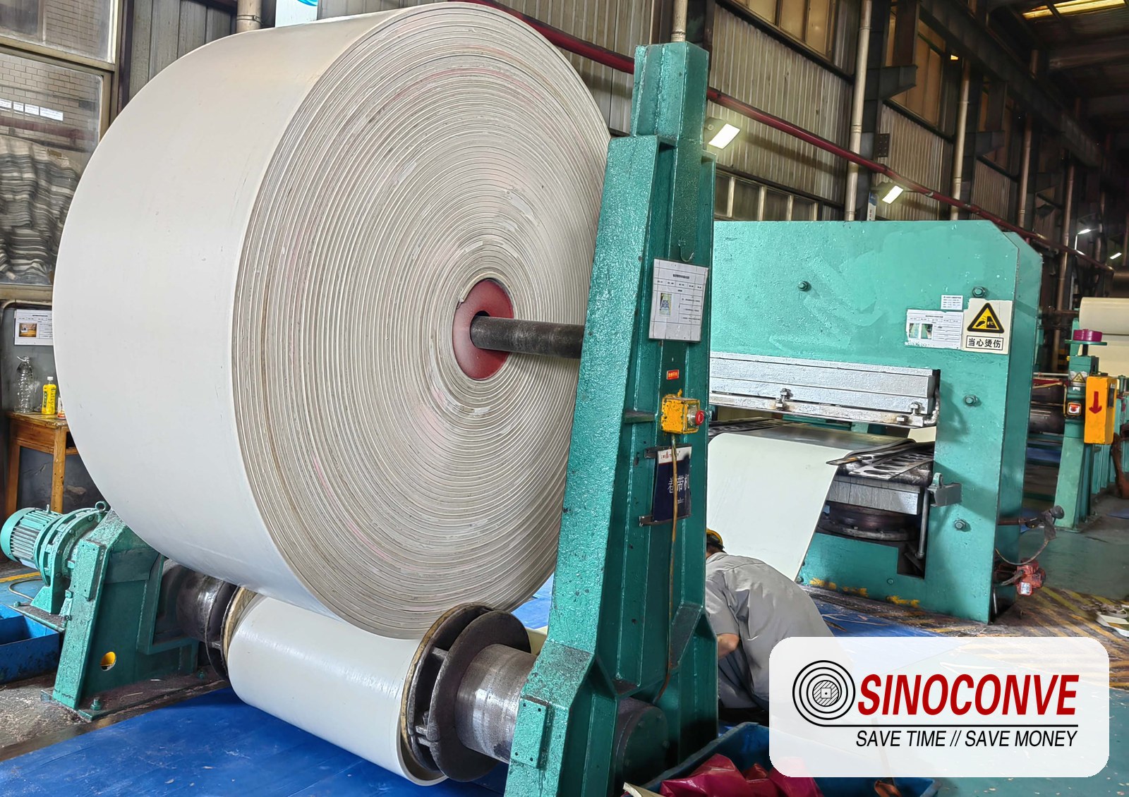 white food grade conveyor belt roll on the production line