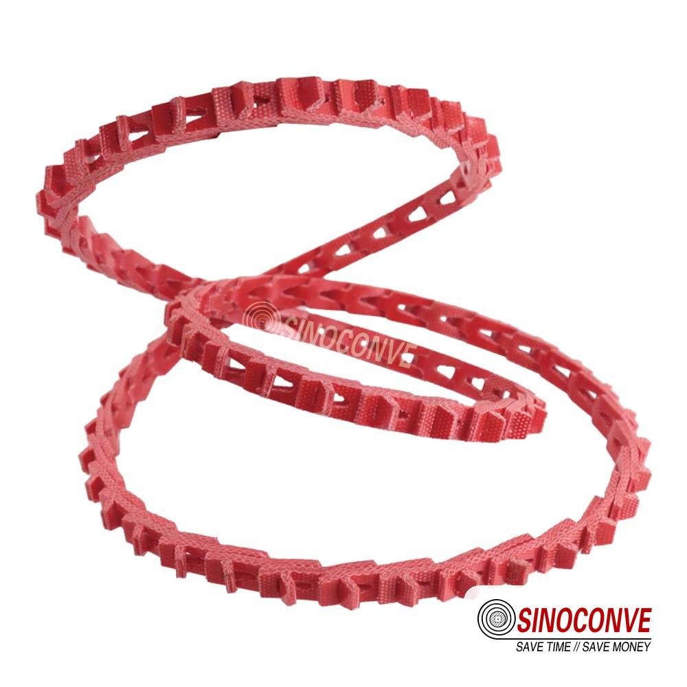 red detachable link v belt formed into a loop
