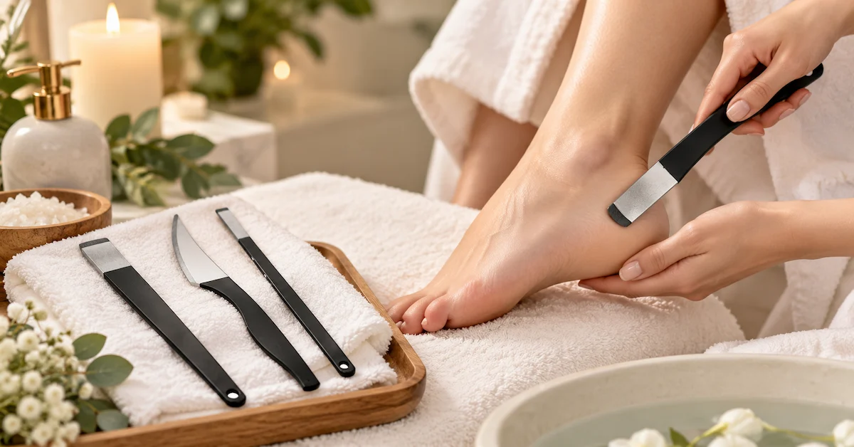 Black foot care tool for at-home heel skincare