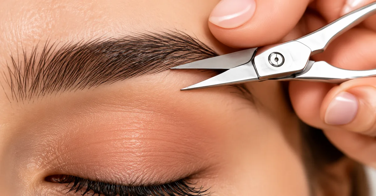 Precision eyebrow trimming with beauty scissors