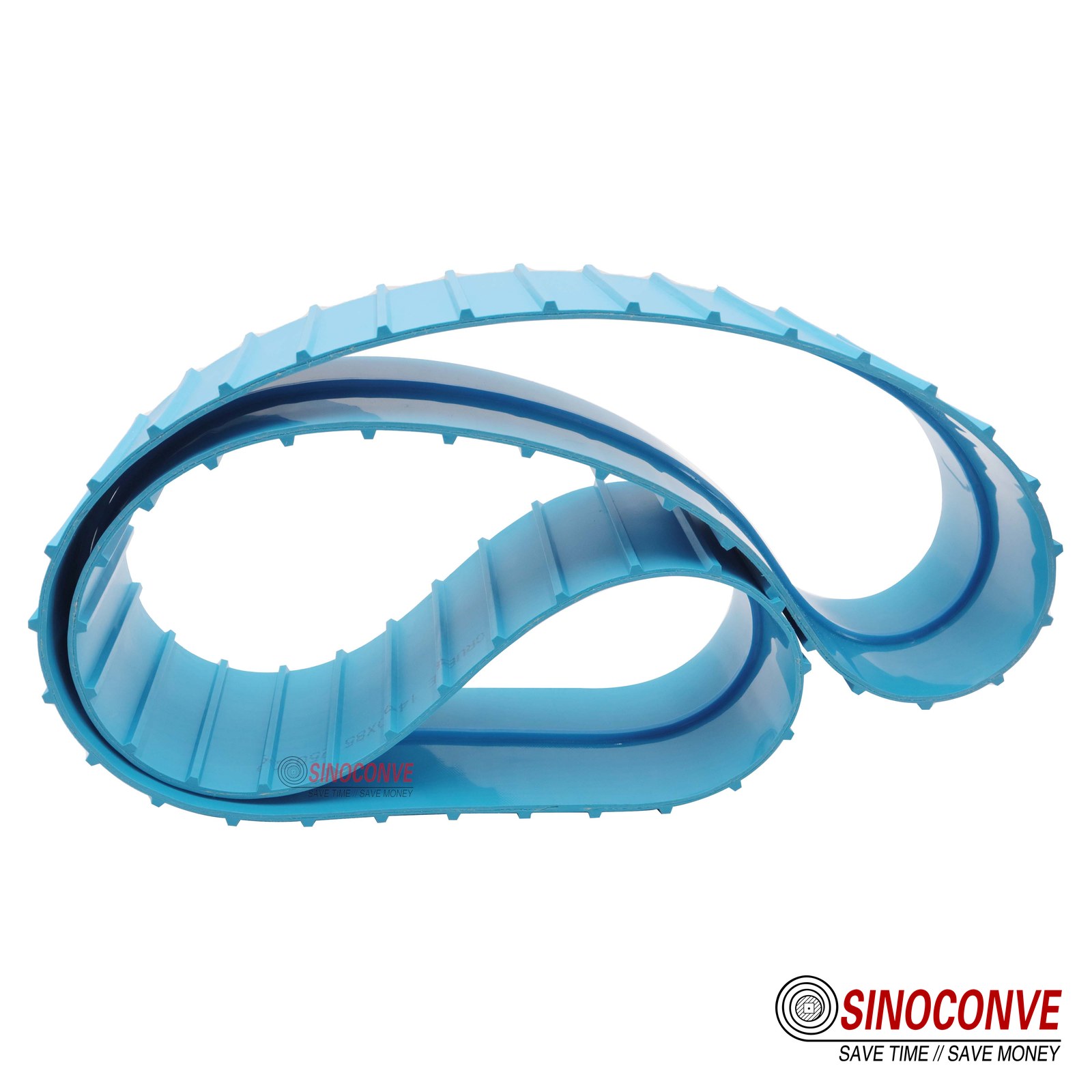 Blue PU malt conveyor belt made as an endless loop with moulded cleats and sidewalls for a steep silo feed