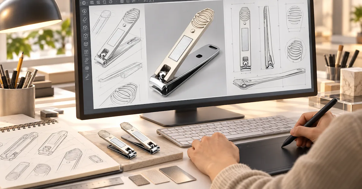 Person designing a nail clipper on a computer