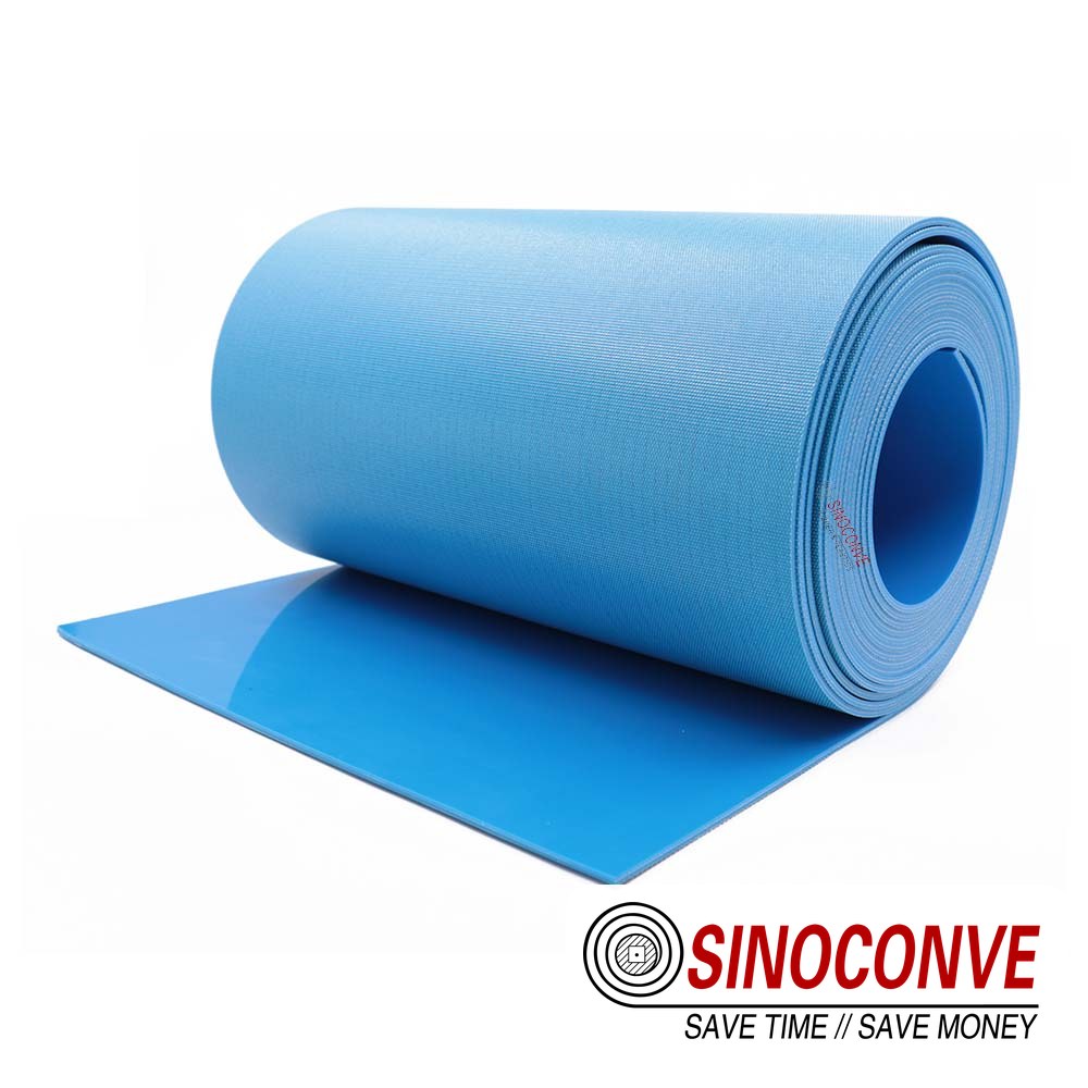 Light blue PVC belt roll for an airport baggage conveyor belt