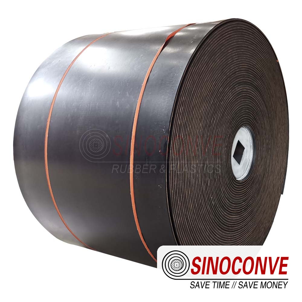 Black heavy-duty rubber belt roll for a copper ore conveyor belt
