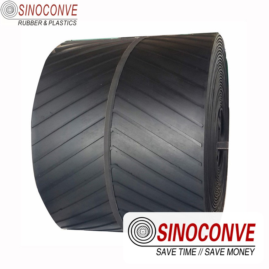 Chevron rubber belt roll for the incline on a copper ore conveyor belt