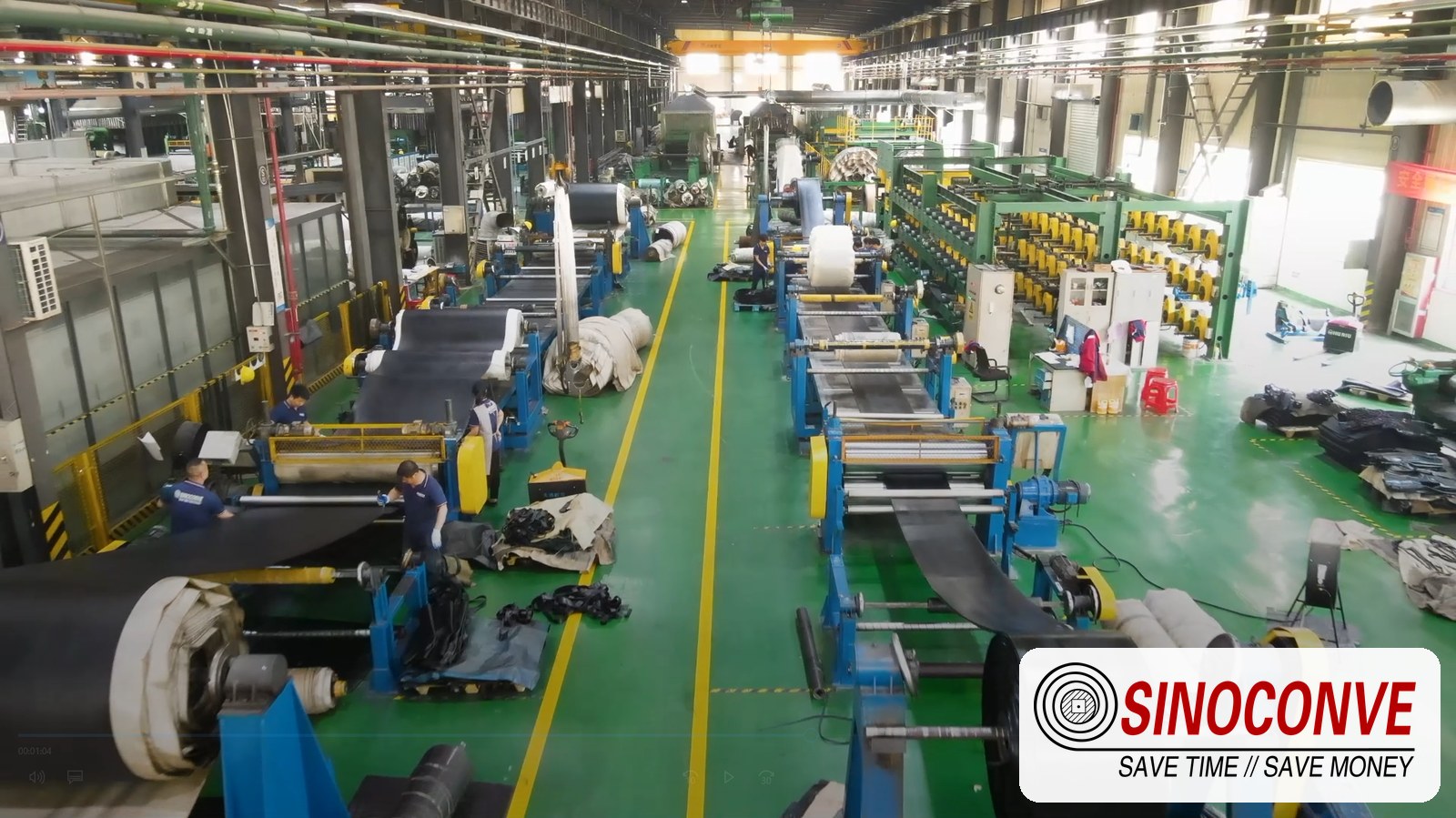 Belt lines running on the plant floor where nylon conveyor belts are built